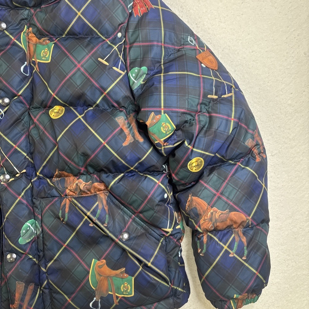 Polo Ralph Lauren Equestrian Horse AOP Puffer Jacket Down Filled Tartan Plaid L - Picture 6 of 16